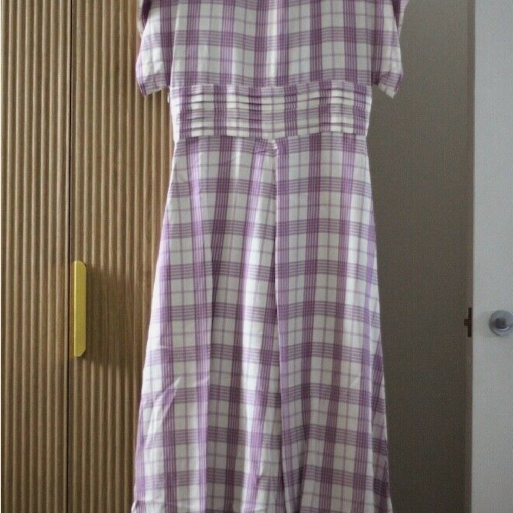 Lavender Gingham Midi Dress with Buttons - Picture 8 of 8